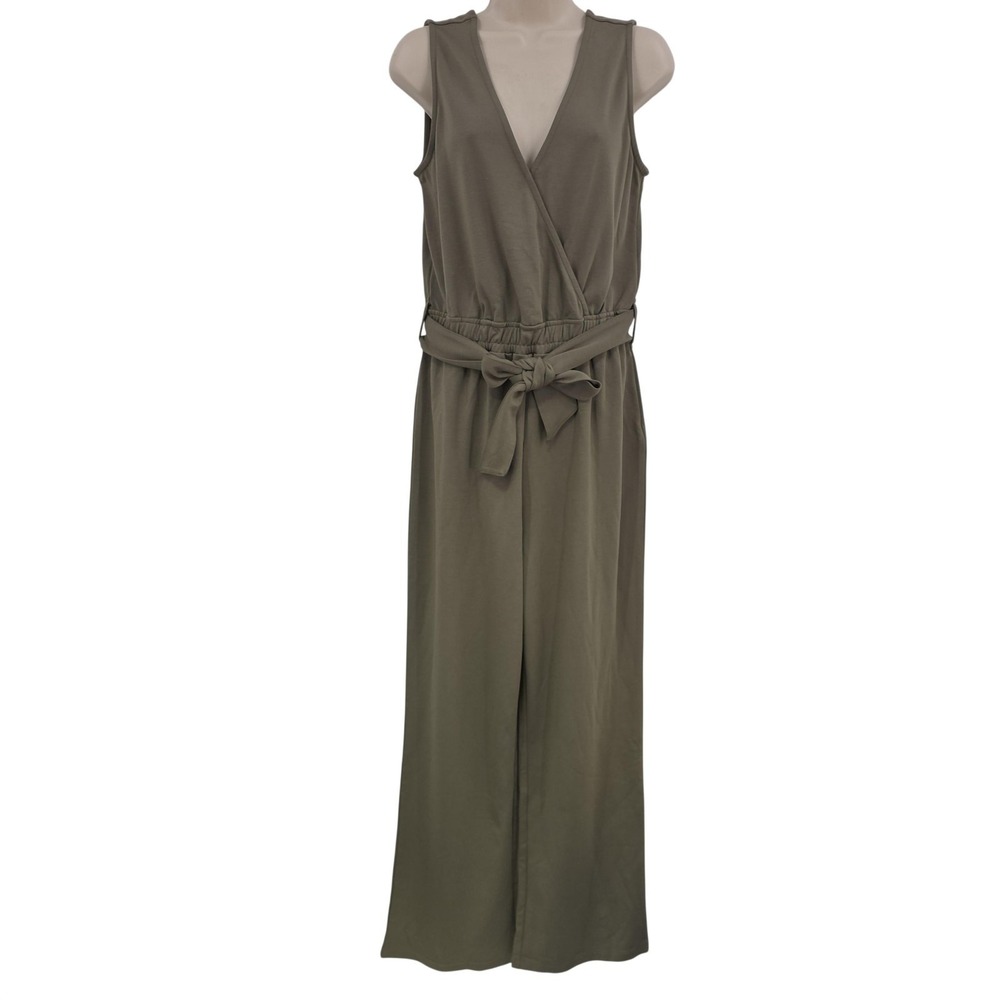 The Drop Caralyn Jumpsuit Women S Olive Sleeveless V Neck Belted Wide Leg Casual